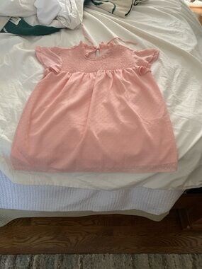 Women's Pink Swiss Dot Smocked Blouse